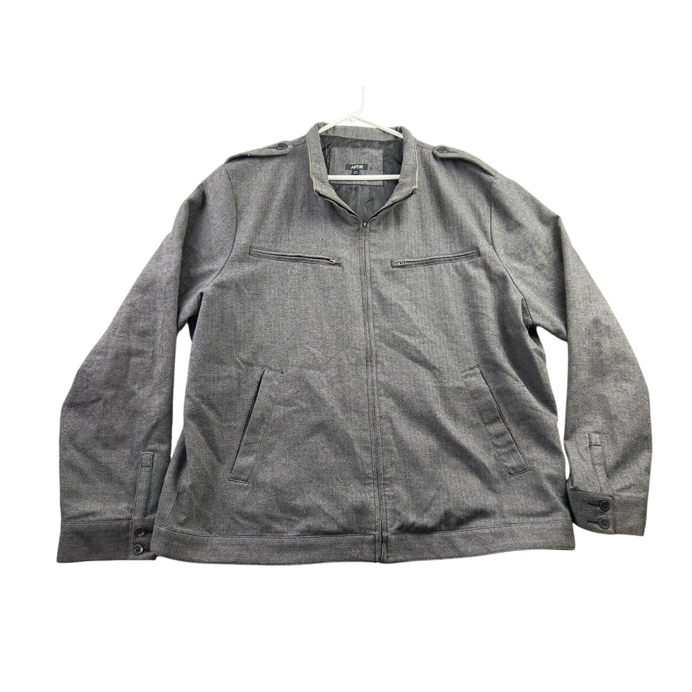 Apt 9 Herringbone Full Zip Jacket XXL Gray Harrington Epaulets Professional Coat
